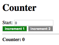 Start: 0, Increment 1 (green), Increment 2, Counter: 0